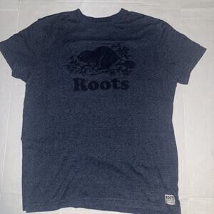 Roots Canada Athletics T Shirt Adult Med Blue Cotton Logo Beaver